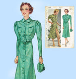 Pictorial Review 8683: 1930s Misses Button Up Dress 32 B Vintage Sewing Pattern
