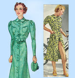 Pictorial Review 8683: 1930s Misses Button Up Dress 32 B Vintage Sewing Pattern