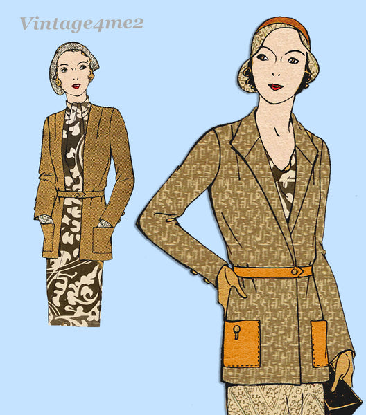 Pictorial Review 5718: 1930s Misses Simple Jacket Sz 36 B Vintage Sewing Pattern
