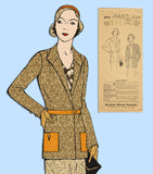 Pictorial Review 5718: 1930s Misses Simple Jacket Sz 36 B Vintage Sewing Pattern