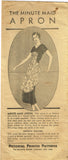1920s Uncut Pictorial Review Minute Maid Apron Fits All Vintage Sewing Pattern