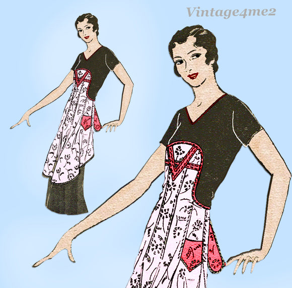1920s Uncut Pictorial Review Minute Maid Apron Fits All Vintage Sewing Pattern