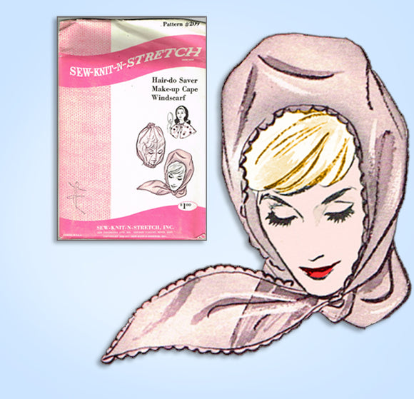 Sew Knit 209: 1960s Uncut Womens Hair Do Saver Windscarf Vintage Sewing Pattern