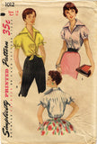 1950s Vintage Simplicity Sewing Pattern 1012 FF Misses Blouse Tucked Back Sz 14