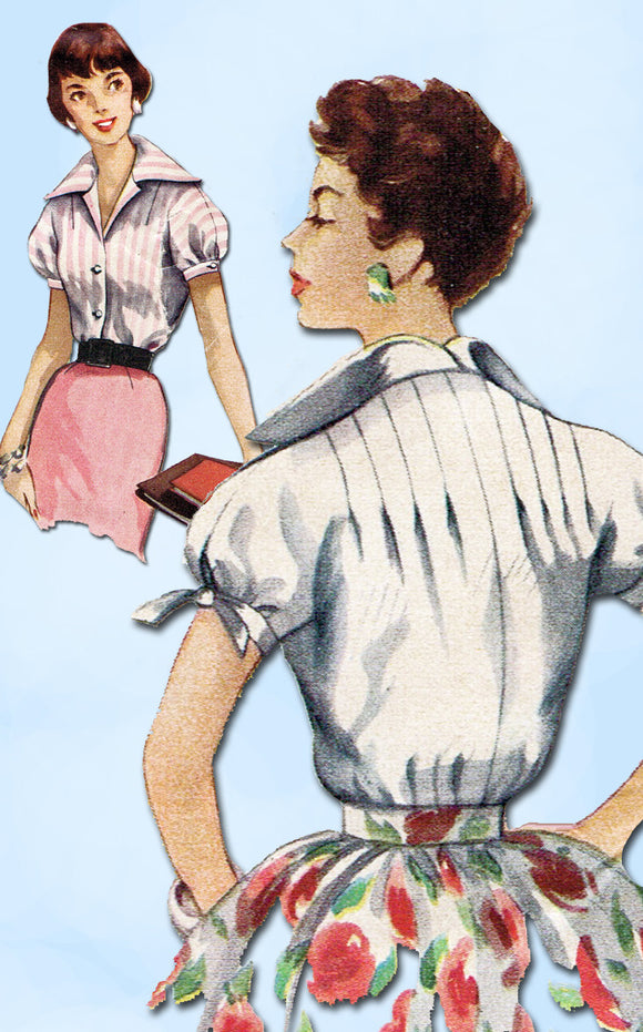 1950s Vintage Simplicity Sewing Pattern 1012 FF Misses Blouse Tucked Back Sz 14