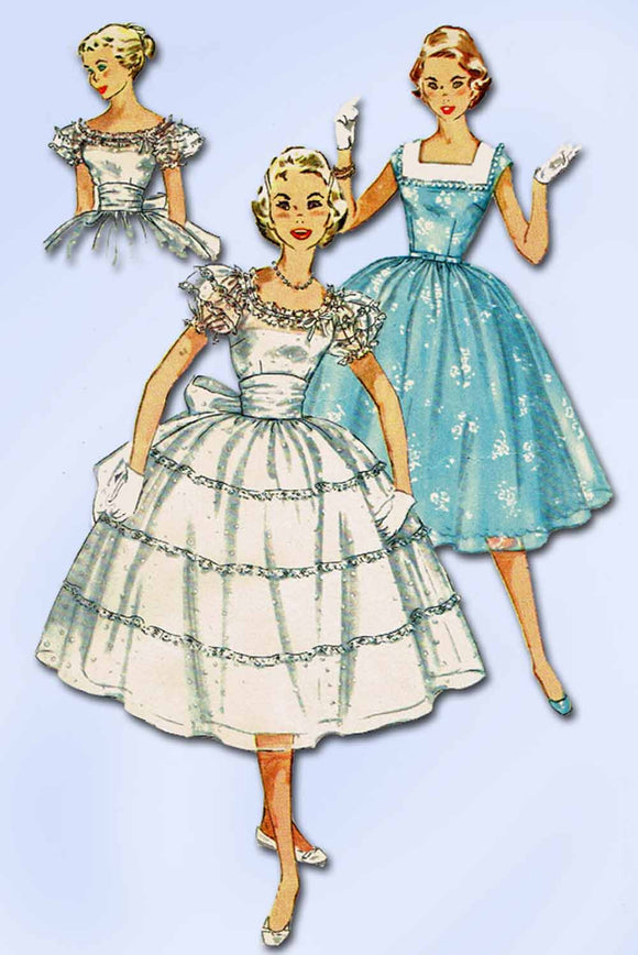 1950s Vintage Simplicity Sewing Pattern 1014 Teen Misses Prom Dress Size 12 30B