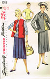 1950s Vintage Simplicity Sewing Pattern 1015 Uncut Junior Misses Suit Sz 30 B