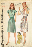 1940s Original Vintage Simplicity Pattern 1016 Simple Uncut Misses Dress Sz 30 B