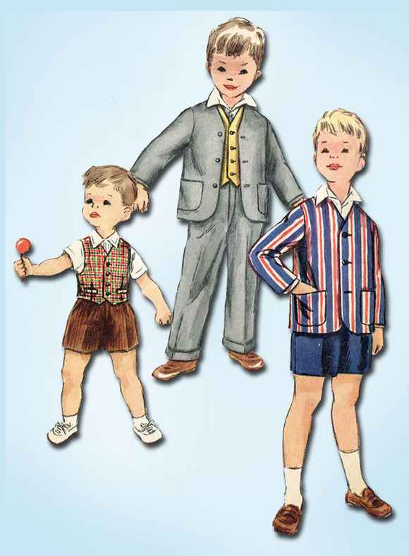 1950s Vintage Simplicity Sewing Pattern 1019 Cute Toddler Boys 3 Piece Suit Sz 2