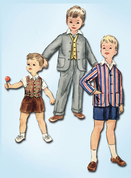1950s Vintage Simplicity Sewing Pattern 1019 Toddler Boys 3 Piece Suit Size 4