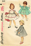 1950s Vintage Simplicity Sewing Pattern 1021 Toddler Girls Dress & Coat Sz 2
