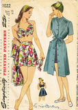1940s Original Vintage Simplicity Pattern 1022 Misses 2 PC Bathing Suit & Dress