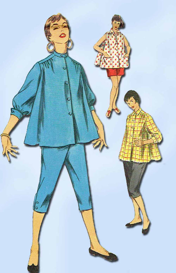 1950s Vintage Simplicity Sewing Pattern 1027 Misses Peddle Pushers & Blouse 30 B