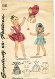 1940s Vintage Simplicity Sewing Pattern 1031 Toddler Girls Dress & Bonnet Size 4