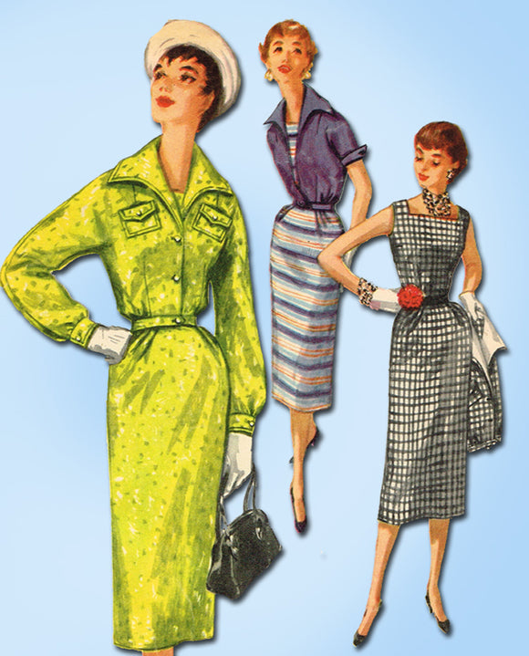 1950s Vintage Simplicity Sewing Pattern 1036 Misses Dress and Jacket Size 32 Bust