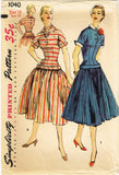 1950s Vintage Simplicity Sewing Pattern 1040 Uncut Misses Drop Waist Dress 34B