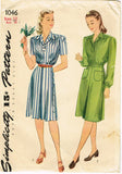 1940s Original Vintage Simplicity Pattern 1046 Uncut WWII Dress w Side Buttons