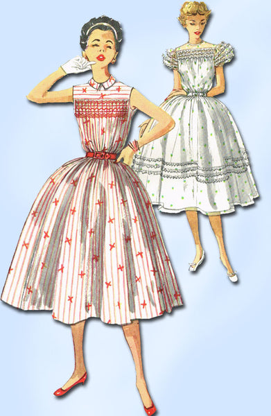 1950s Vintage Simplicity Sewing Pattern 1047 Misses' Smocked Dress Size 12 Uncut