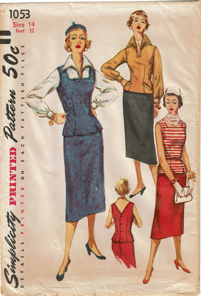 1950s Vintage Simplicity Sewing Pattern 1053 Uncut Misses Suit Separates Sz 14