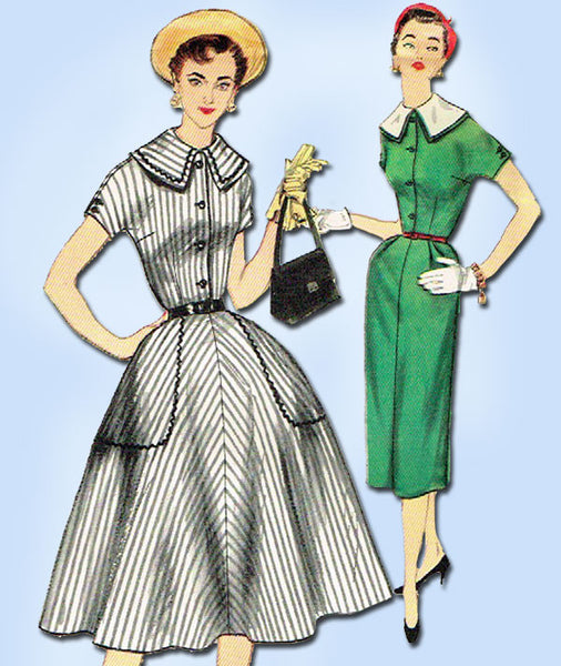 1950s Vintage Simplicity Sewing Pattern 1055 Uncut Misses Street Dress Sz 12 30B