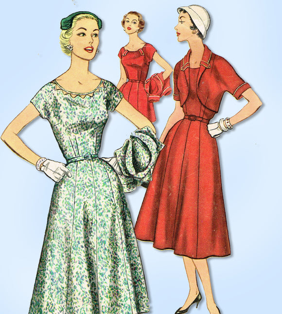 1950s Vintage Simplicity Sewing Pattern 1062 Misses Dress & Jacket Size Sz 32 B - Vintage4me2