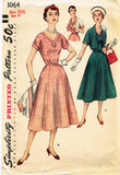 1950s Original Vintage Simplicity Pattern 1064 Uncut Plus Size Dress Size 41 B