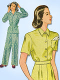 1940s Vintage Simplicity Sewing Pattern 1078 WWII Misses 2 Pc Pajamas Size 36 B