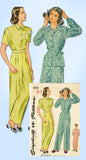1940s Vintage Simplicity Sewing Pattern 1078 WWII Misses 2 Pc Pajamas Size 36 B