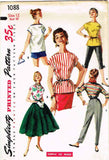 1950s Vintage Simplicity Sewing Pattern 1088 Easy Uncut Misses Blouse Size 12
