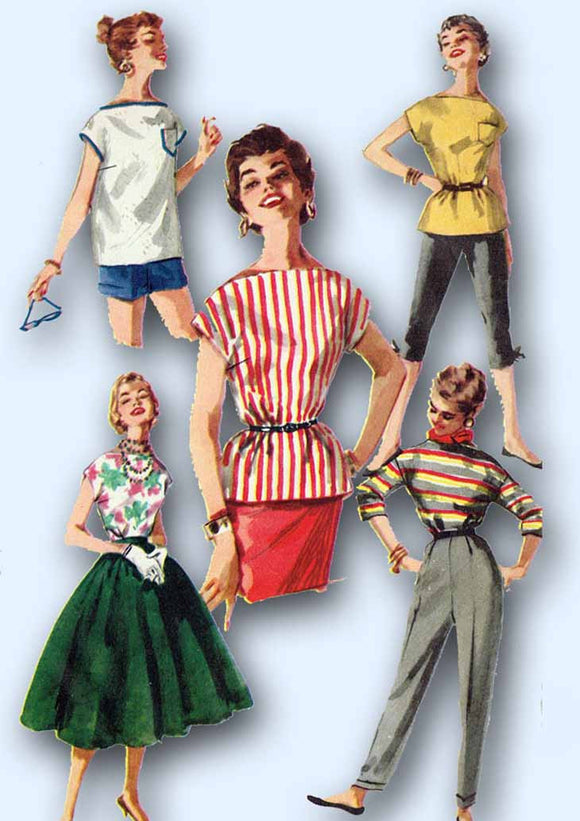 1950s Vintage Simplicity Sewing Pattern 1088 Simple to Make Misses Blouse Sz 14