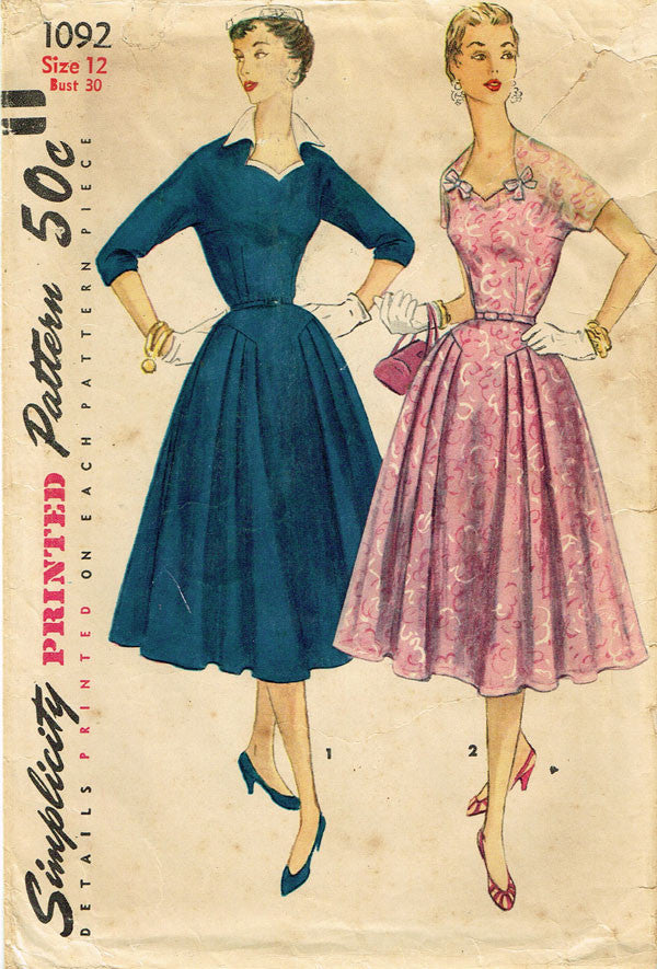 1950s Vintage Simplicity Sewing Pattern 1092 Misses Cocktail Dress Siz –  Vintage4me2