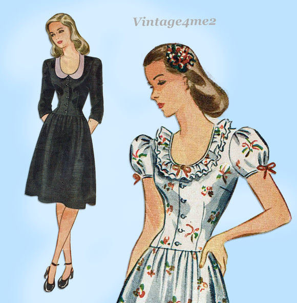 Simplicity 1092: 1940s Charming WWII Misses Dress Sz 29 B Vintage Sewing Pattern