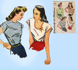 1940s Vintage Simplicity Sewing Pattern 1093 Uncut WWII Misses Blouse Sz 32 Bust