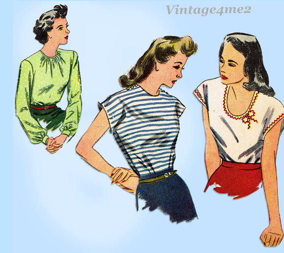 1940s Vintage Simplicity Sewing Pattern 1093 Uncut WWII Misses Blouse Sz 32 Bust