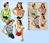 1940s Vintage Simplicity Sewing Pattern 1093 Uncut WWII Misses Blouse Sz 32 Bust