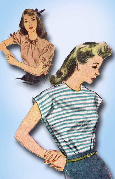 1940s Vintage Simplicity Sewing Pattern 1093 Misses WWII Blouse Set Size 34 Bust