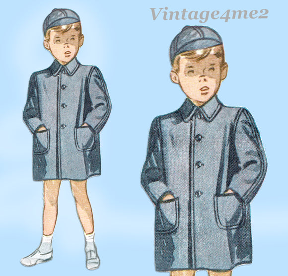 1940s Vintage Simplicity Sewing Pattern 1101 Toddler Boys Coat & Hat Size 6