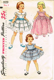 1950s Vintage Simplicity Sewing Pattern 1109 FF Toddler Girls Party Dress Sz 3