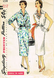 1950s Vintage Simplicity Sewing Pattern 1114 Misses Simple Day Dress Size 16 34B
