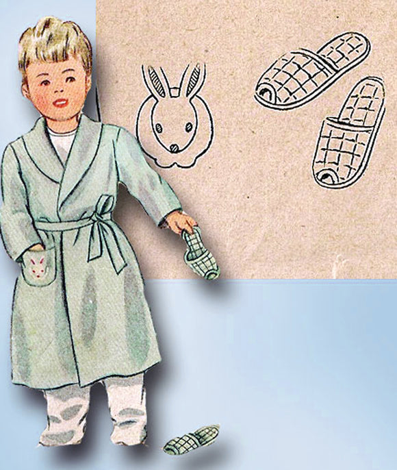 1940s Vintage Simplicity Sewing Pattern 1126 WWII Toddlers Robe & Slippers Sz 6