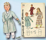 1940s Vintage Simplicity Sewing Pattern 1126 WWII Toddlers Robe & Slippers Sz 6