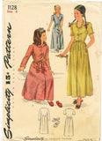 1940s Vintage Simplicity Sewing Pattern 1128 Uncut Girls Housecoat Slippers Sz 6