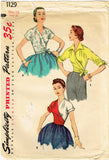 1950s Original Vintage Simplicity Pattern 1129 Misses Wrap Around Blouse Sz 32 Bust