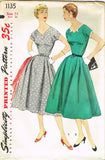 1950s Vintage Simplicity Sewing Pattern 1135 Uncut Misses' Day Dress Size 14 32B