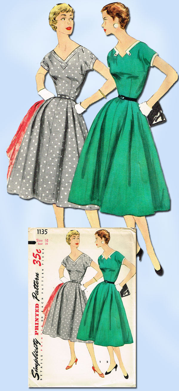 1950s Vintage Simplicity Sewing Pattern 1135 Uncut Misses Dress Sz 34B ...