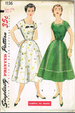 1950s Vintage Simplicity Sewing Pattern 1136 Uncut Misses' Street Dress Size 37B