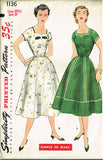 1950s Vintage Misses Easy Dress Uncut 1955 Simplicity Sewing Pattern 1136 39B