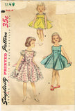 1950s Vintage Simplicity Sewing Pattern 1148 Uncut Girls Party Dress Size 6 24B