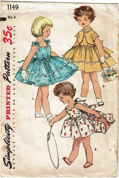 1950s Vintage Simplicity Sewing Pattern 1149 Sweet Toddler Girls Sun Dress Size 6