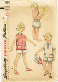 1950s Original Vintage Simplicity Pattern 1150 Toddler Boys Shirt & Shorts Sz 1